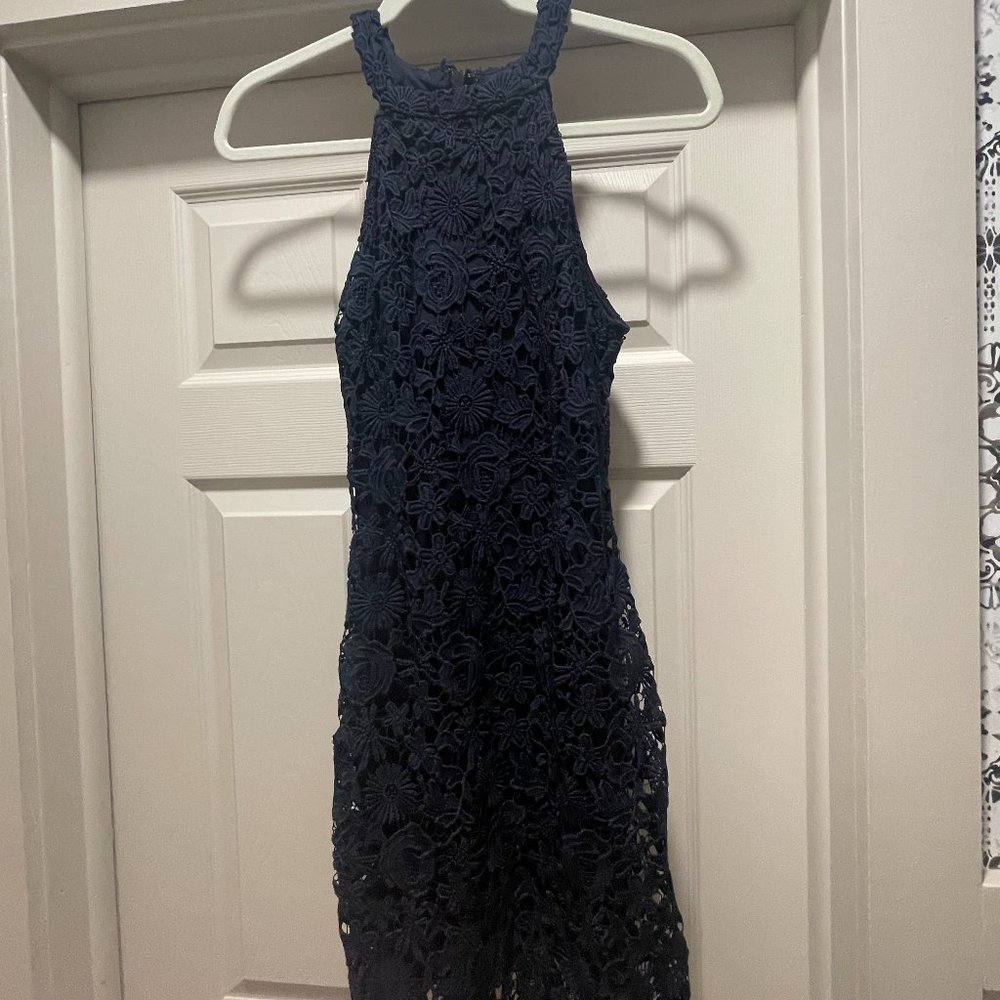 Lulu's Small Navy Floral Lace High Neck Mini Dress